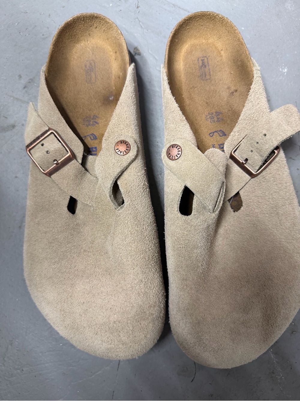 Men’s Birkenstock Suede Slip-On Clog Sandals in Beige